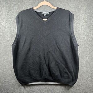 Eddie Bauer Men L Pullover Sweater Vest Black With Grey/Gray Trim Inside‎